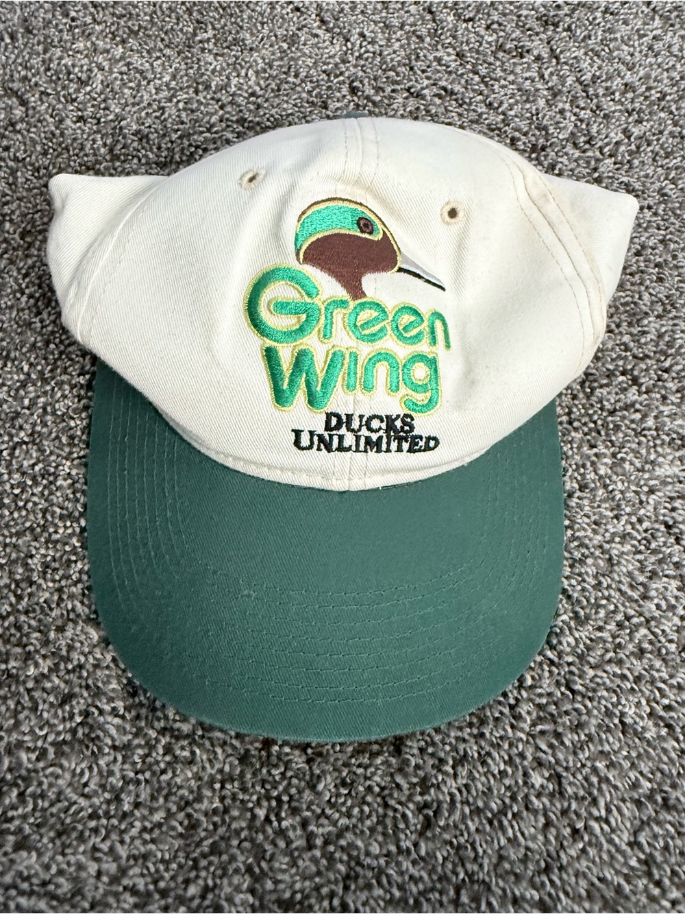 Vintage Ducks Unlimited "Green Wing" Embroidered Cap - Cream & Forest Green